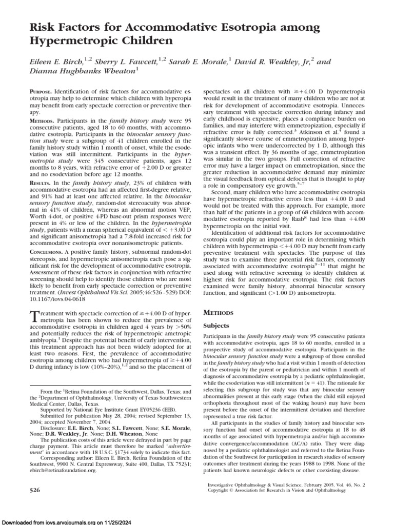 Risk Factors For Accommodative Esotropia Among Hypermetropic Children ...