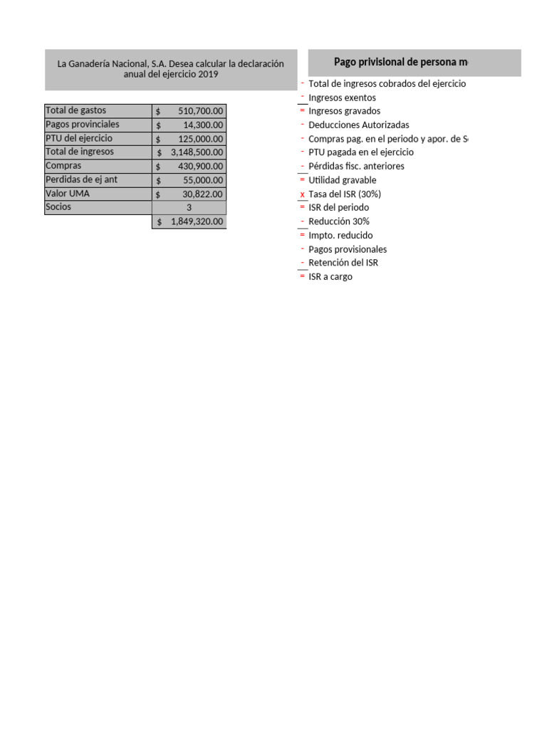 Cálculo de Pagos Provisionales ISR 2019 | PDF | Impuesto sobre la renta ...