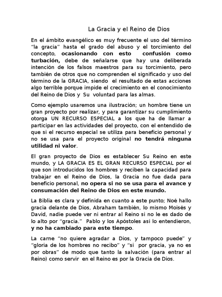 La Gracia como Recurso del Reino de Dios | PDF | Gracia divina | Salvación