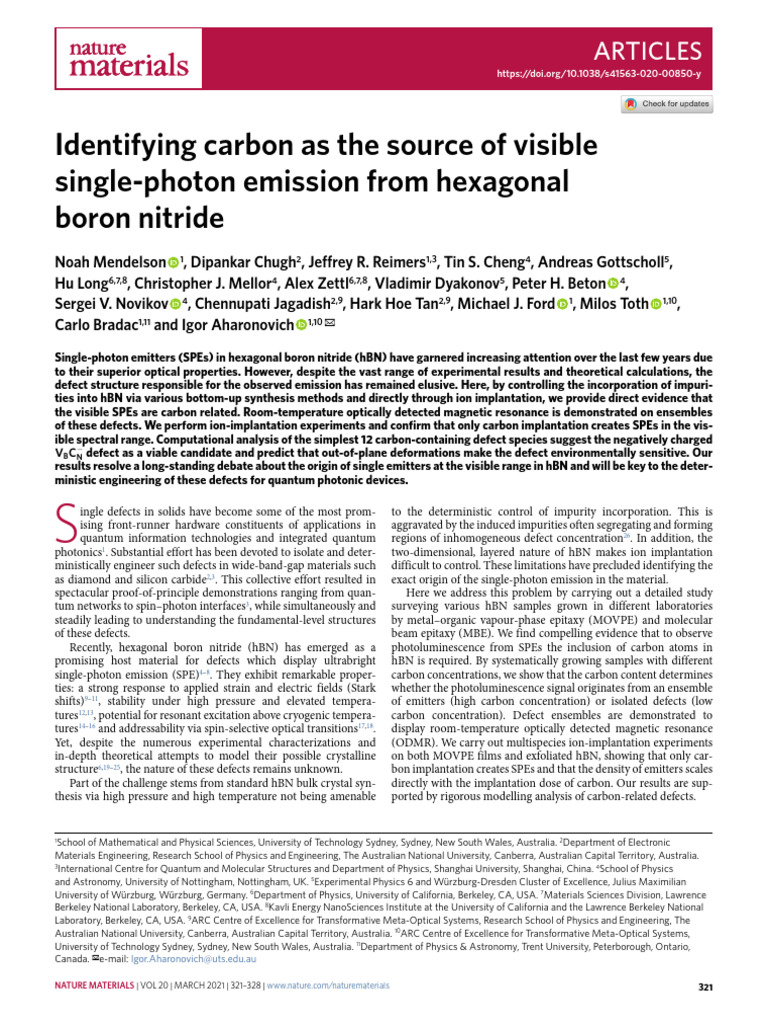Identifying Carbon As The Source of Visible Single-Photon Emission From ...