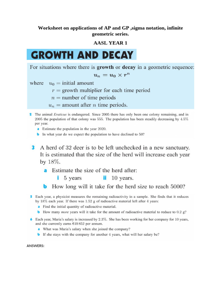 Applications of AP and GP Sigma Notation Infinite Geometric Series | PDF