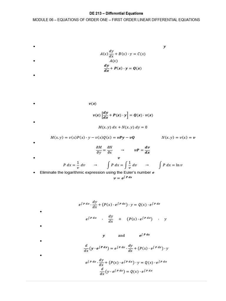 MODULE 06 - Equations of Order One - First Order Linear Differential ...