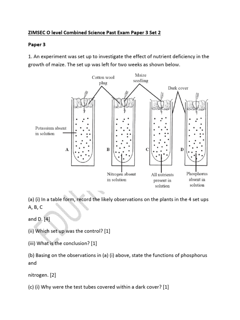 ZIMSEC O Level Combined Science Past Exam Paper 3 Set 2 | PDF