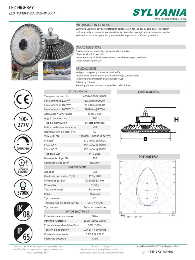 P40266-Led Highbay GC350 240W 3CCT (FTV01) | PDF | Diodo emisor de luz ...