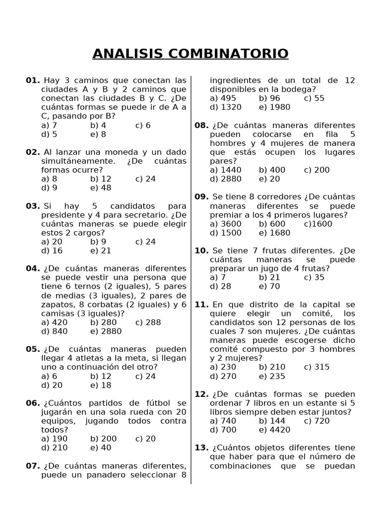 Ejercicios de Análisis Combinatorio y Probabilidades | PDF | Science ...