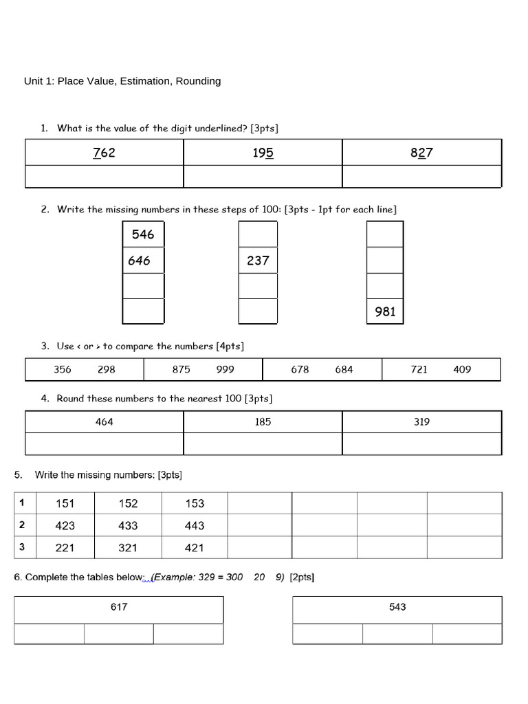 Unit 1 place value estimation rounding pdf