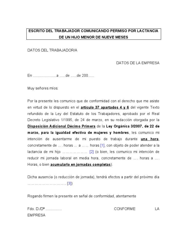 Modelo Solicitud Acumulacion Horas Lactancia | PDF