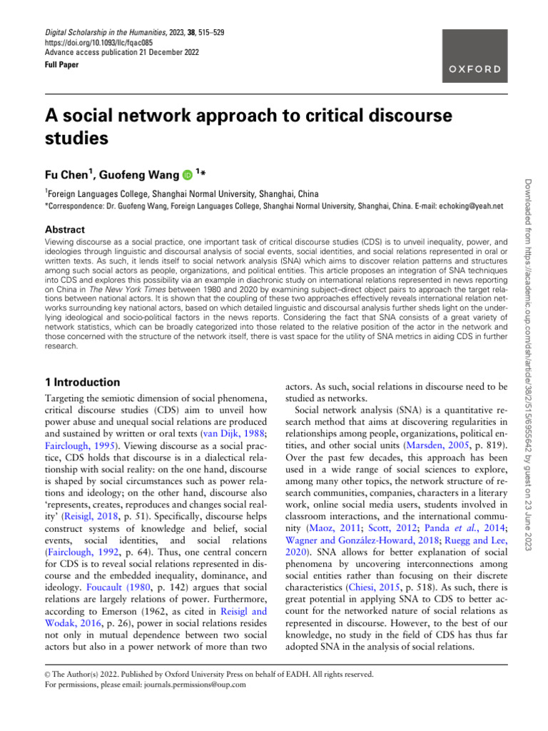 A Social Network Approach To Critical Discourse Analysis | PDF | Vertex ...