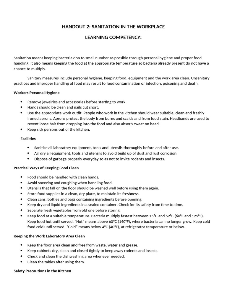 2 Sanitation Pdf Kitchen Utensil Hygiene