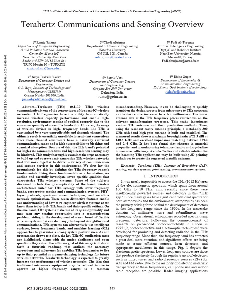Terahertz Communications and Sensing Overview | PDF | Terahertz ...