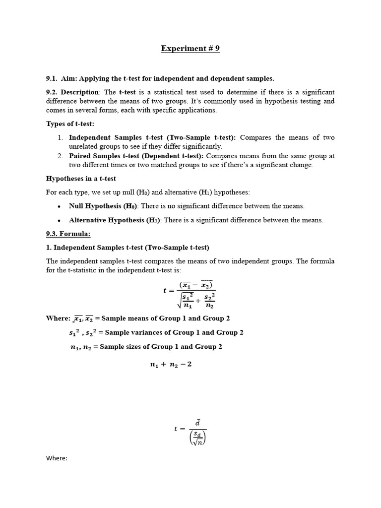 T-Test Analysis: Independent & Paired | PDF | Student's T Test | P Value