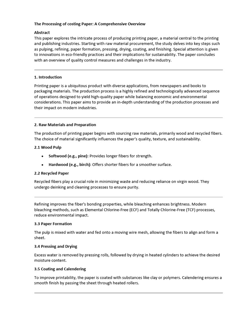 Printing Paper Production Process Explained | PDF | Paper | Pulp (Paper)