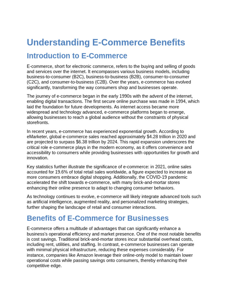 Understanding E-Commerce Benefits | PDF | E Commerce | Retail