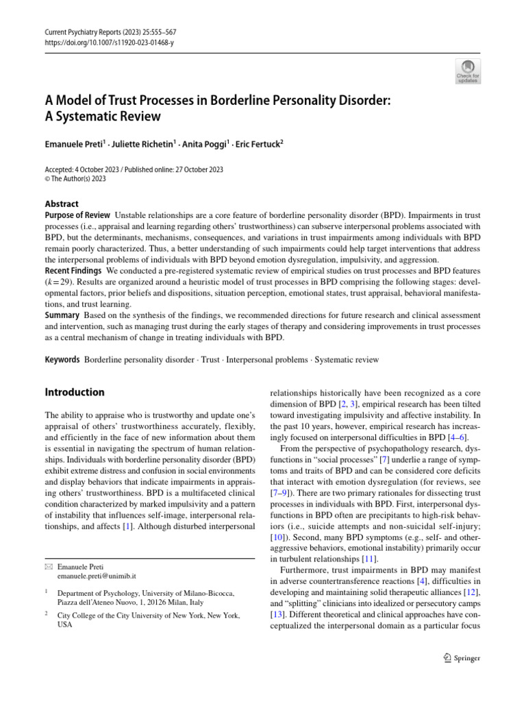 Trust Processes in Borderline Personality Disorder | PDF | Borderline ...