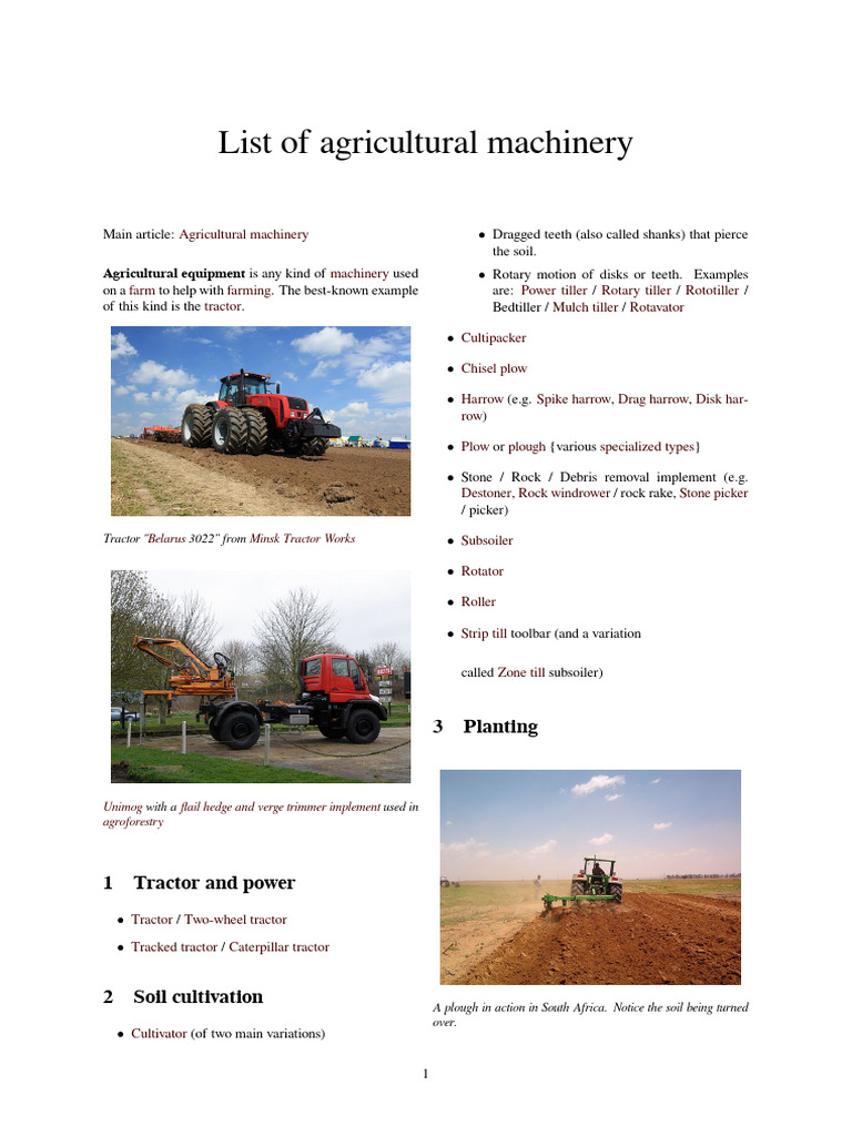 Agricultural Machinery List | PDF | Agricultural Machinery | Tractor
