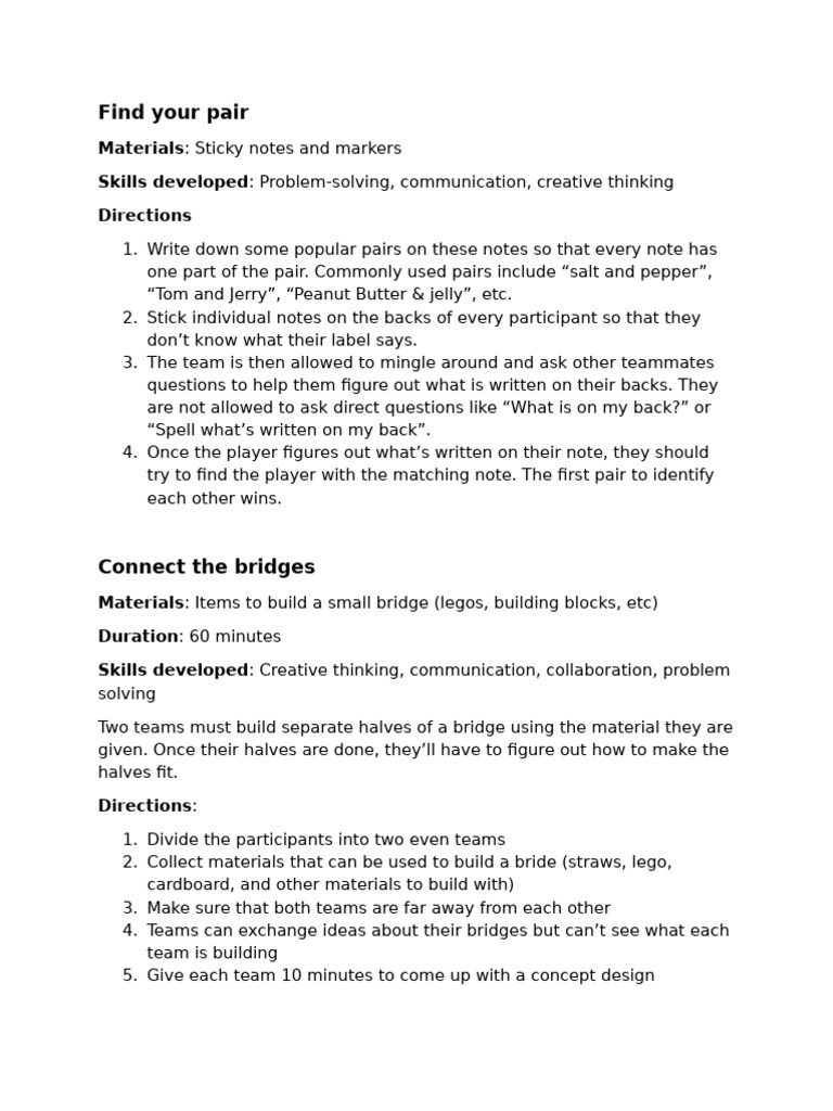 Engaging Team Building Activities for Students | PDF