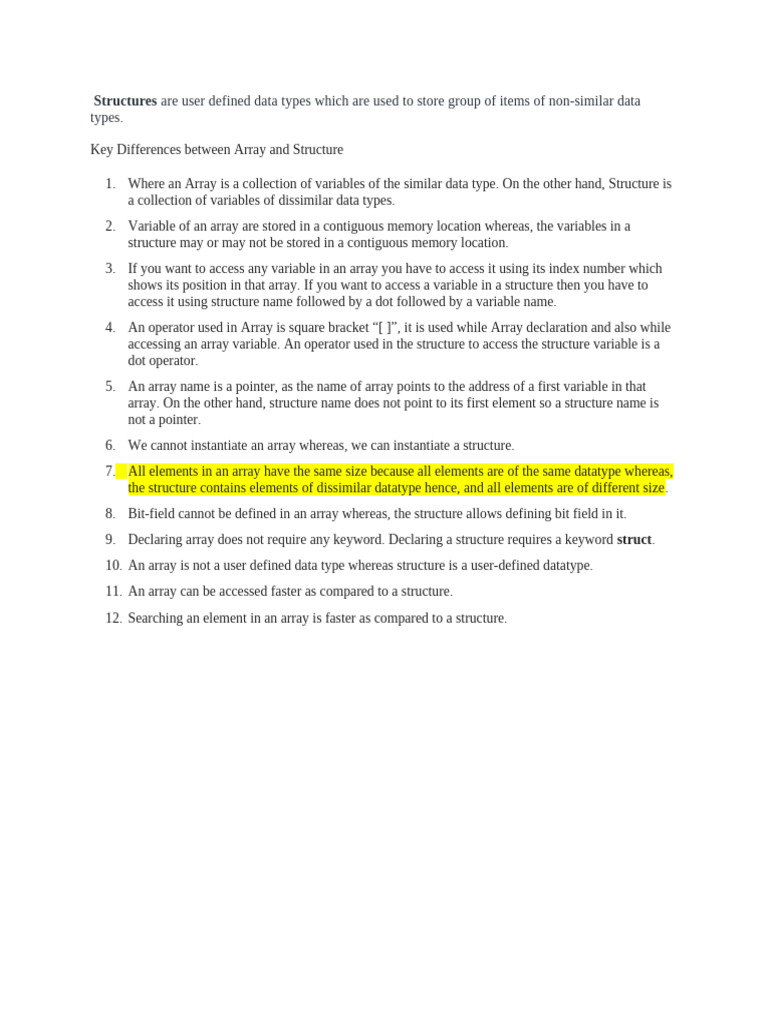 Key Differences Between Array and Structure | PDF