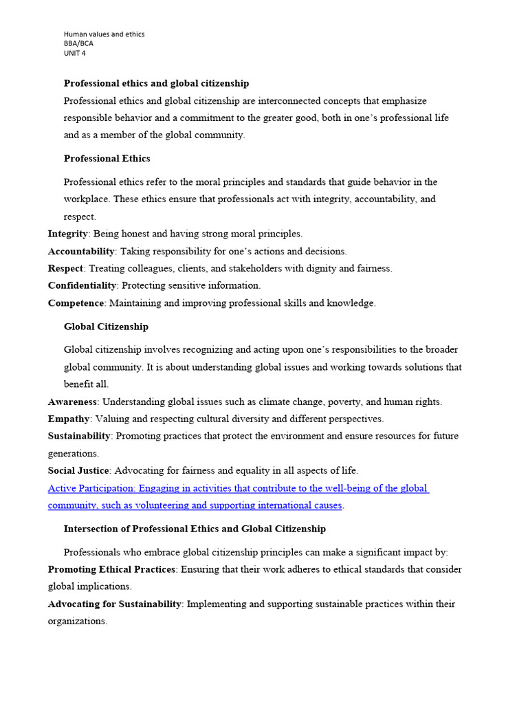 Professional Ethics and Global Citizenship | PDF | Social Exclusion ...