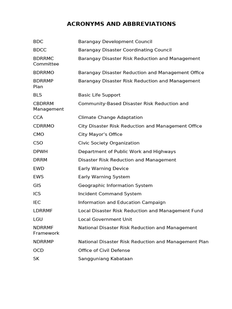 Disaster Risk Management Acronyms Guide | PDF | Emergency Management | Risk