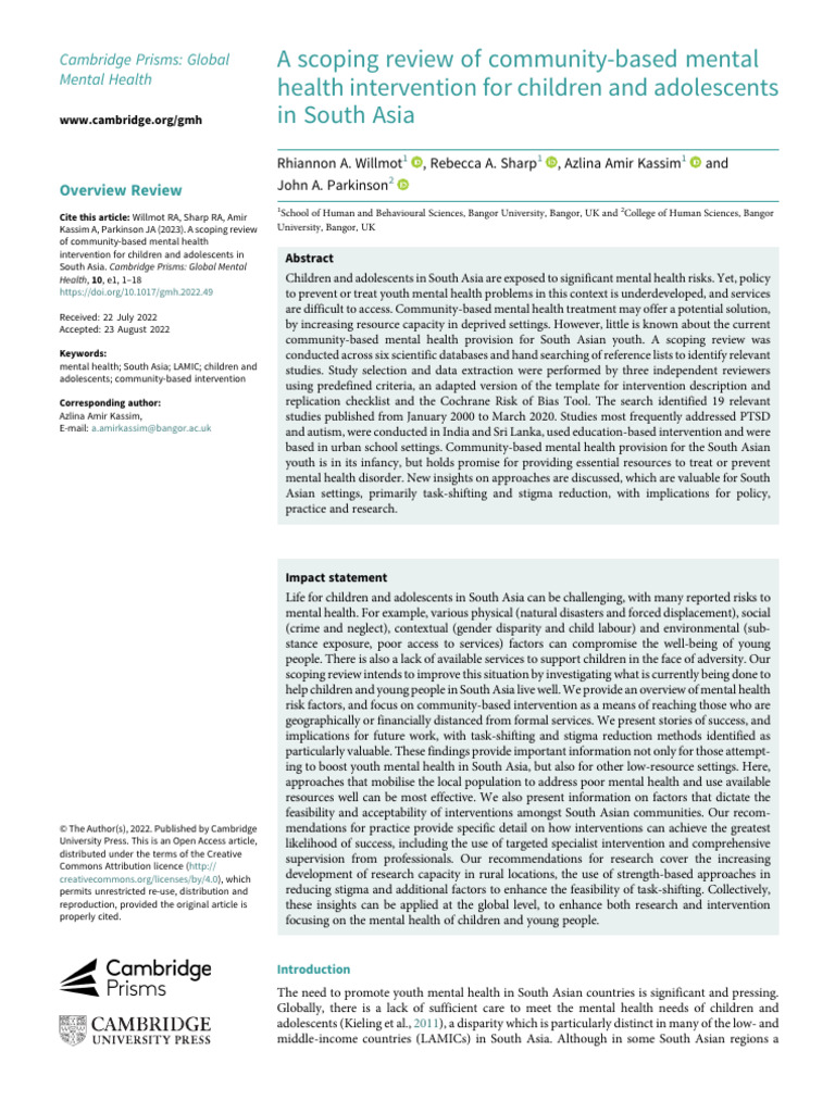 A Scoping Review of Community-Based Mental Health Intervention For ...