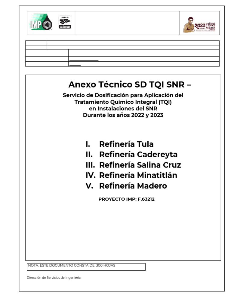 Anexo T Cnico SD TQI SNR | PDF | Laboratorios | Químico