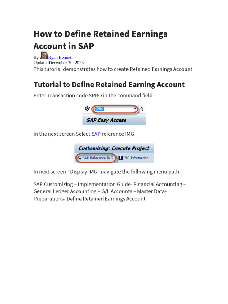 How To Define Retained Earnings Account in SAP | PDF