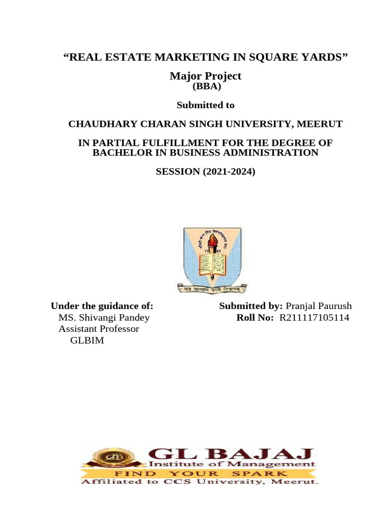 PROJECT REPORT On Real State Square Yards | PDF | Marketing | Business ...