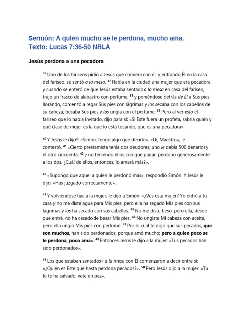 Amor y perdón en Lucas 7:36-50 | PDF | Cristo (título) | Jesús