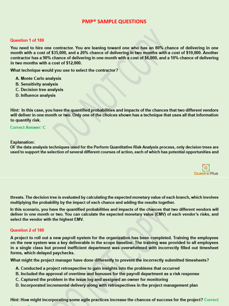 QP PMP Mock Exam 2 Set B 180 Q&a | PDF | Scrum (Software Development ...