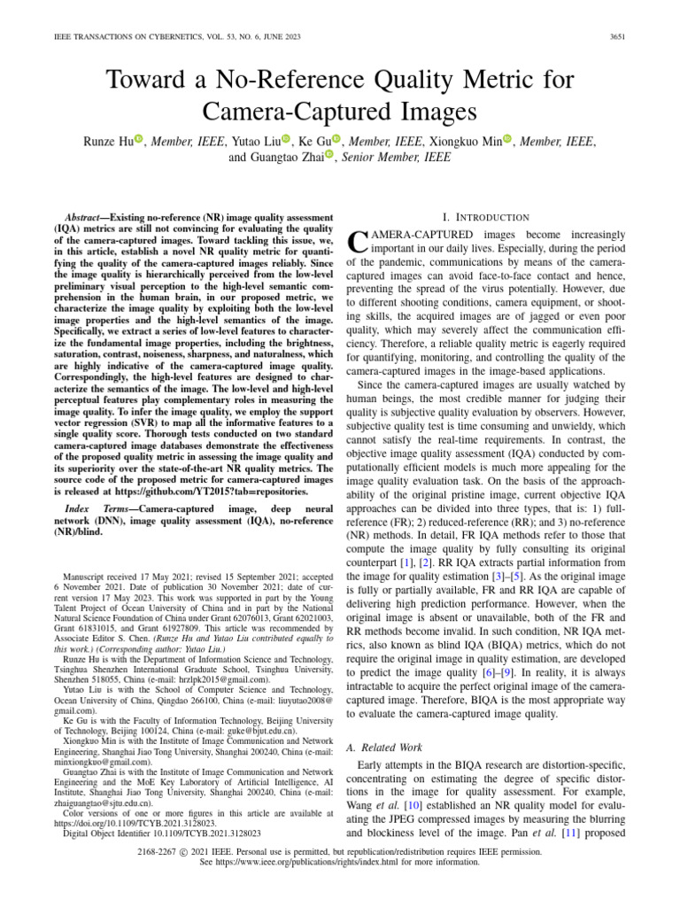 Toward A No-Reference Quality Metric For Camera-Captured Images | PDF ...