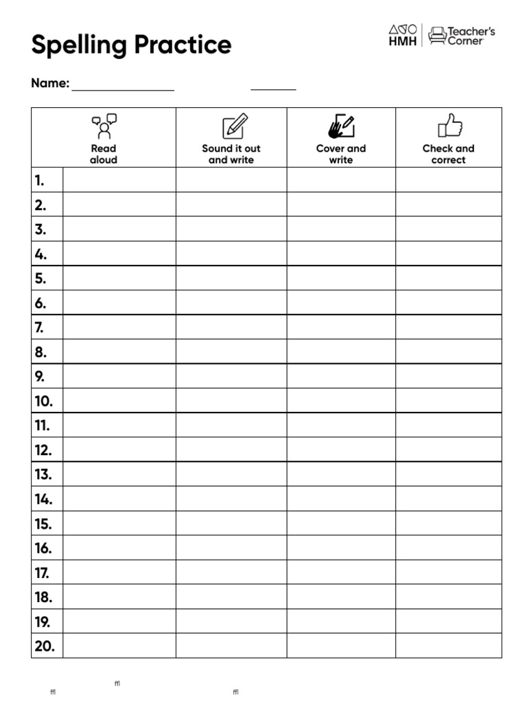 Spelling Practice Sheet Pdf