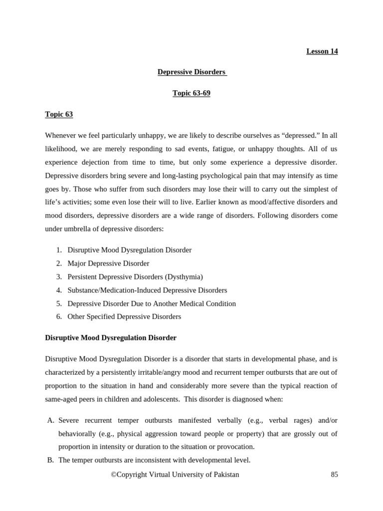 Lesson 14 | PDF | Major Depressive Disorder | Mood Disorders