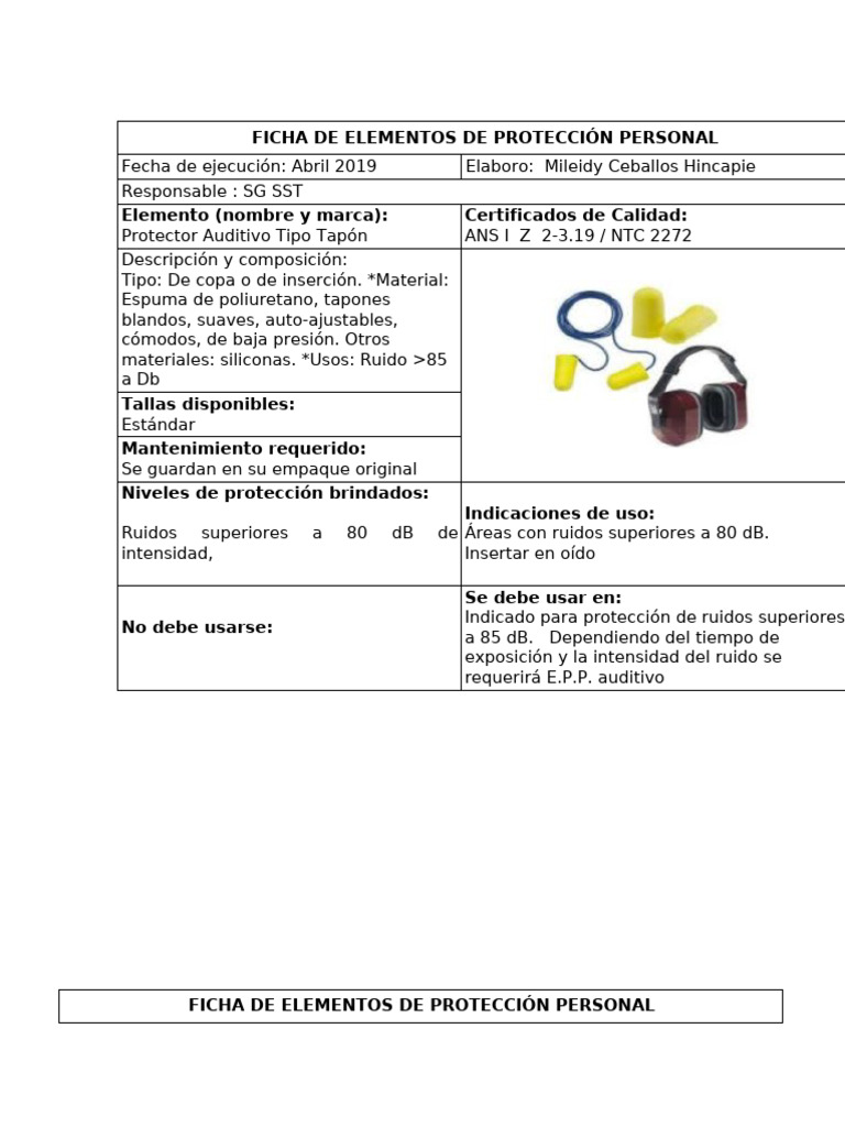 Fichas Tecnica de Epp | PDF | Guante | Lentes