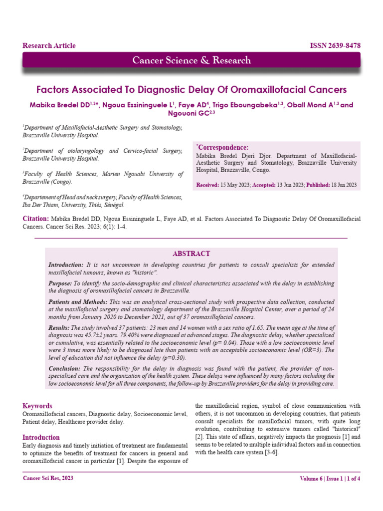 Diagnostic Delays in Oromaxillofacial Cancer | PDF | Medical Diagnosis ...