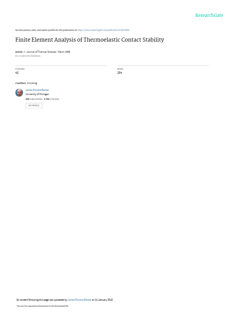 Finite Element Analysis of Thermoelastic Contact S | PDF | Stability ...