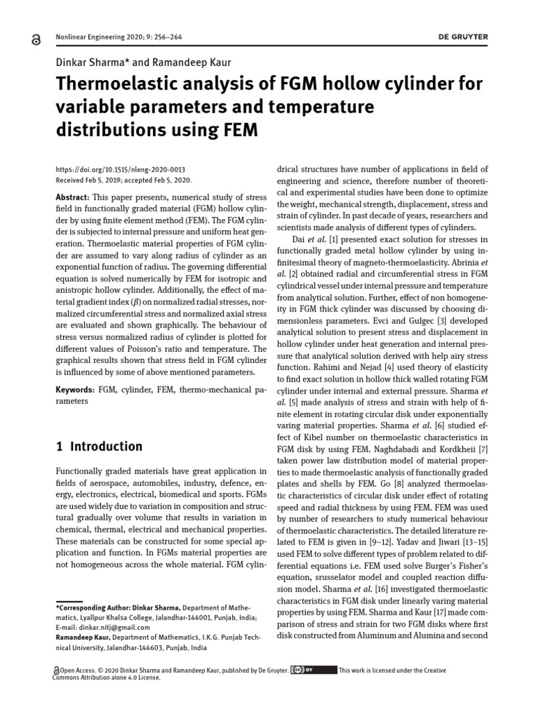 Thermoelastic Analysis of FGM Hollow Cylinder For | PDF | Stress ...