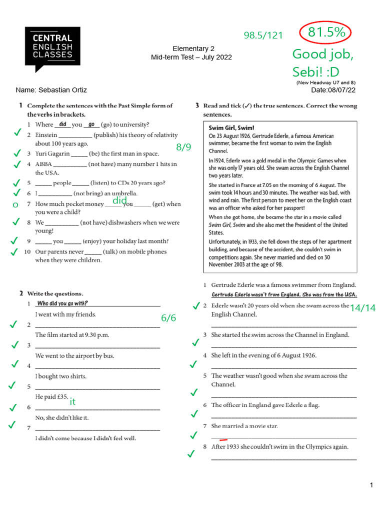 July 2022 Elementary Mid-term Test | PDF