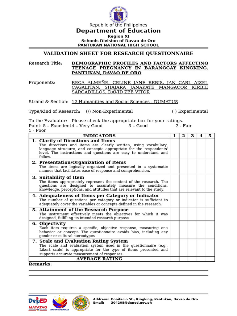 Validation Sheet For Sir Lagura | PDF | Questionnaire | Concept