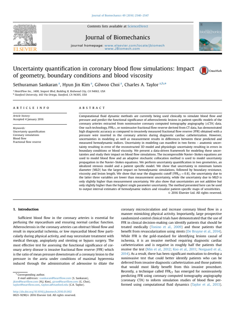 Uncertainty in Coronary Blood Flow Simulations | PDF | Hemodynamics