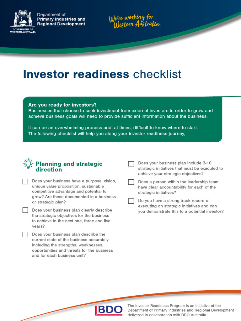 Investor Readiness Checklist Guide | PDF | Investing | Policy