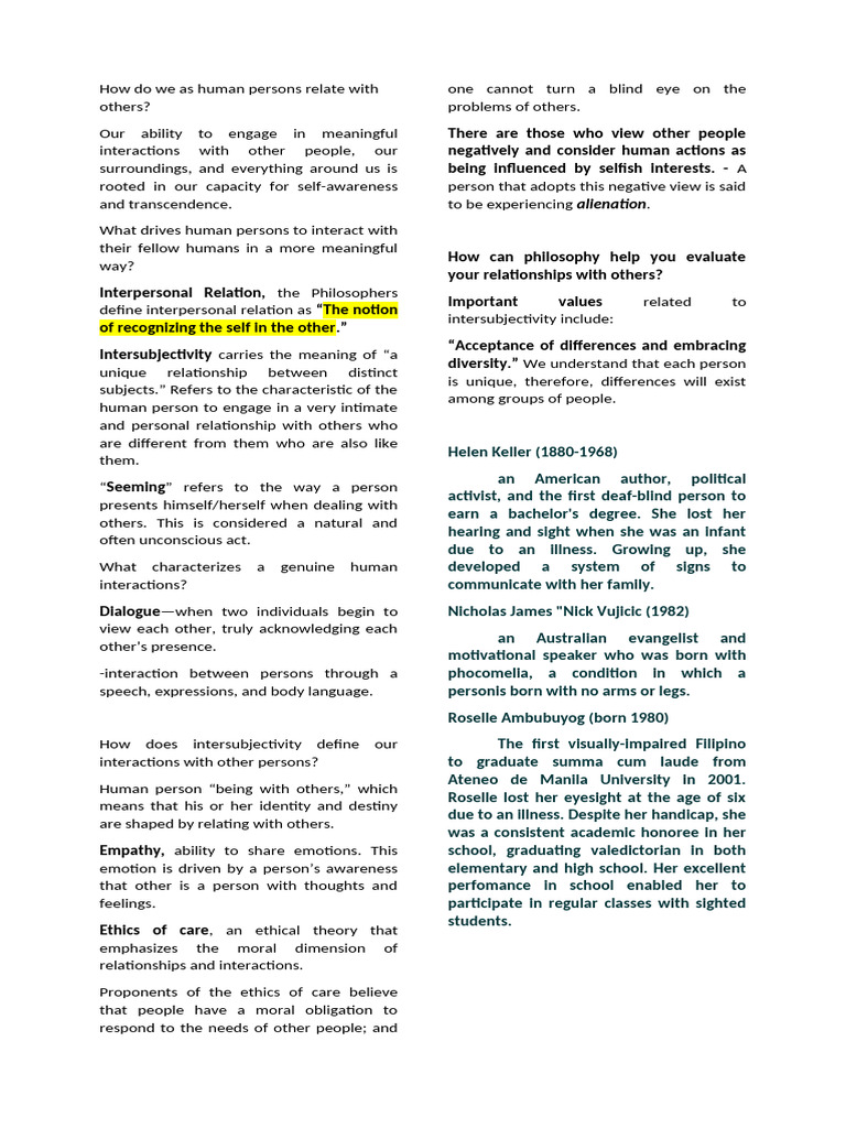 Understanding Human Relatedness | PDF | Self Awareness | Emotions