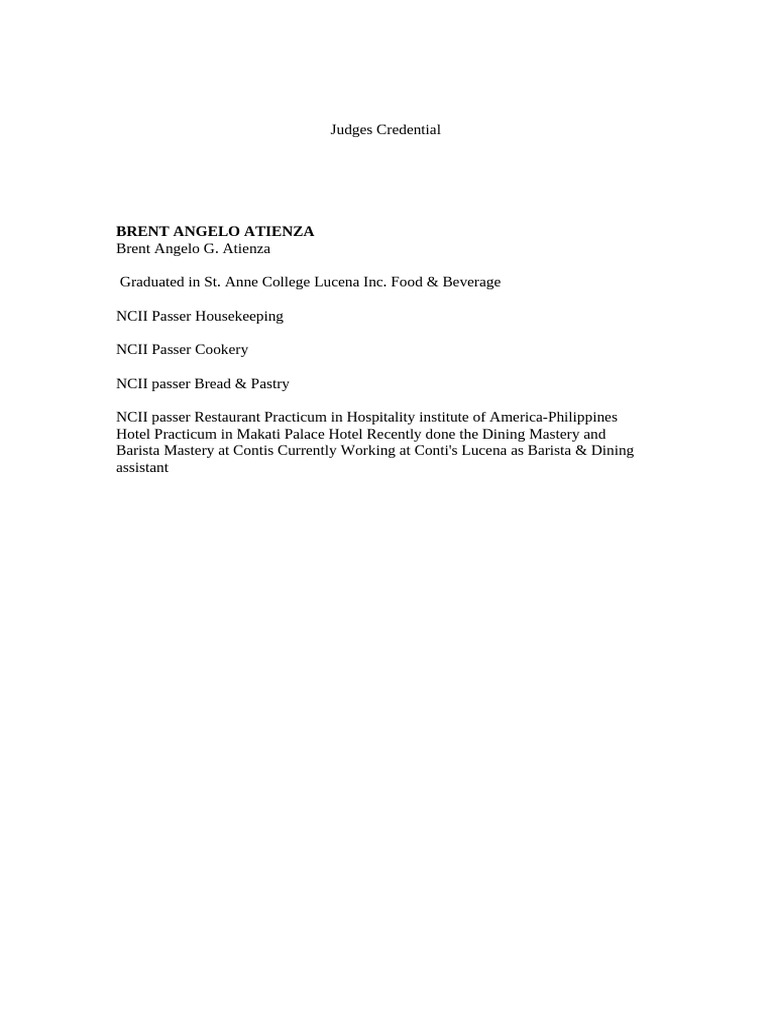 Judges Credentials | PDF | Foodservice
