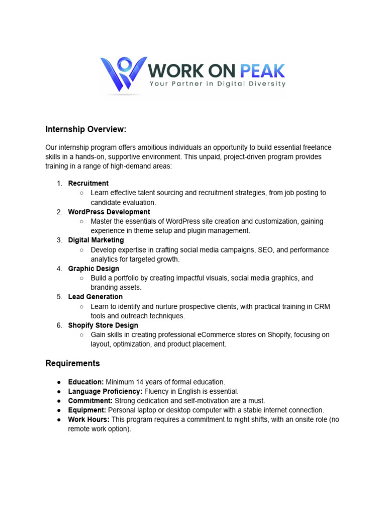 Internship Program for Freelance Skills | PDF | Internship | Job Hunting