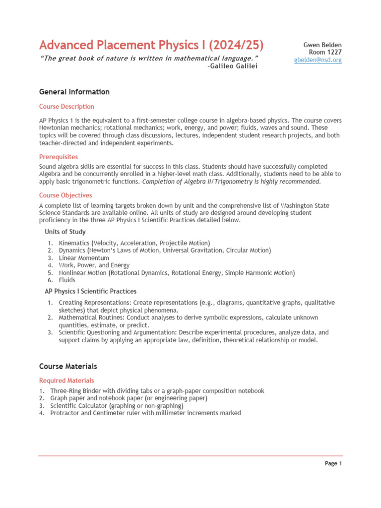 AP+Physics+Syllabus+2024 25 | PDF | Classical Mechanics | Newton's Laws ...