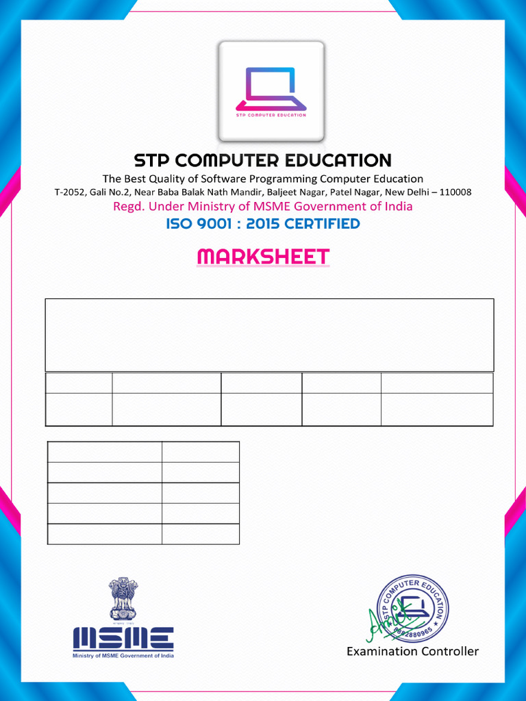 Ms Office Marksheet | PDF