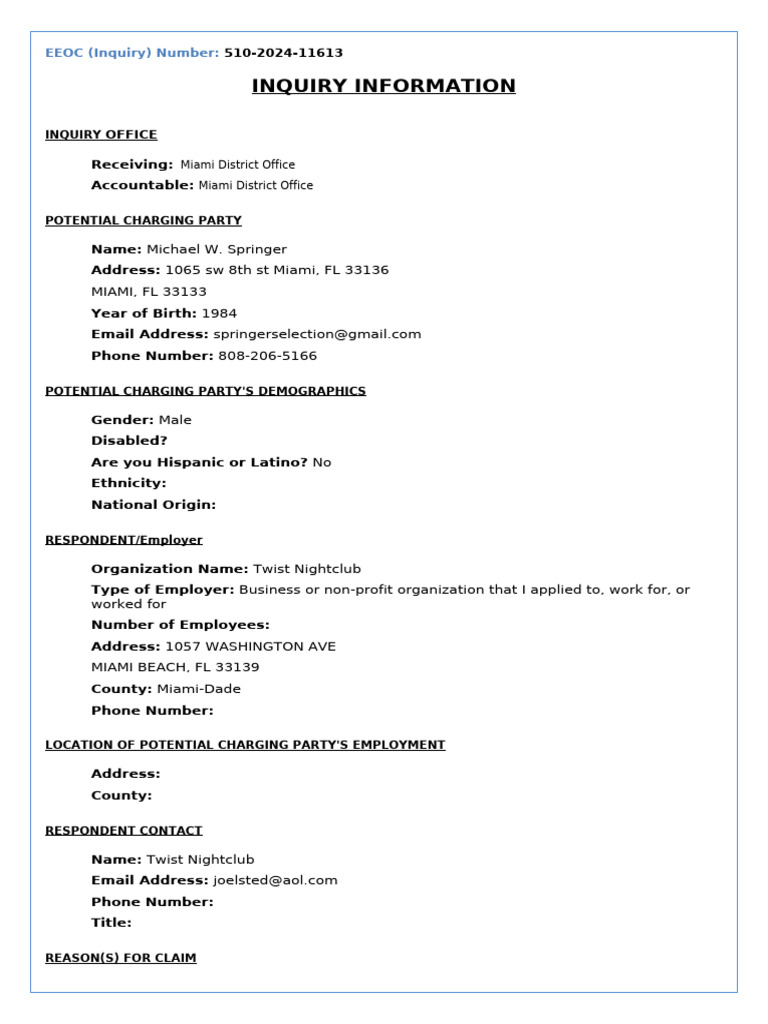 EEOC Online+Inquiry+Details | PDF | Equal Employment Opportunity Commission