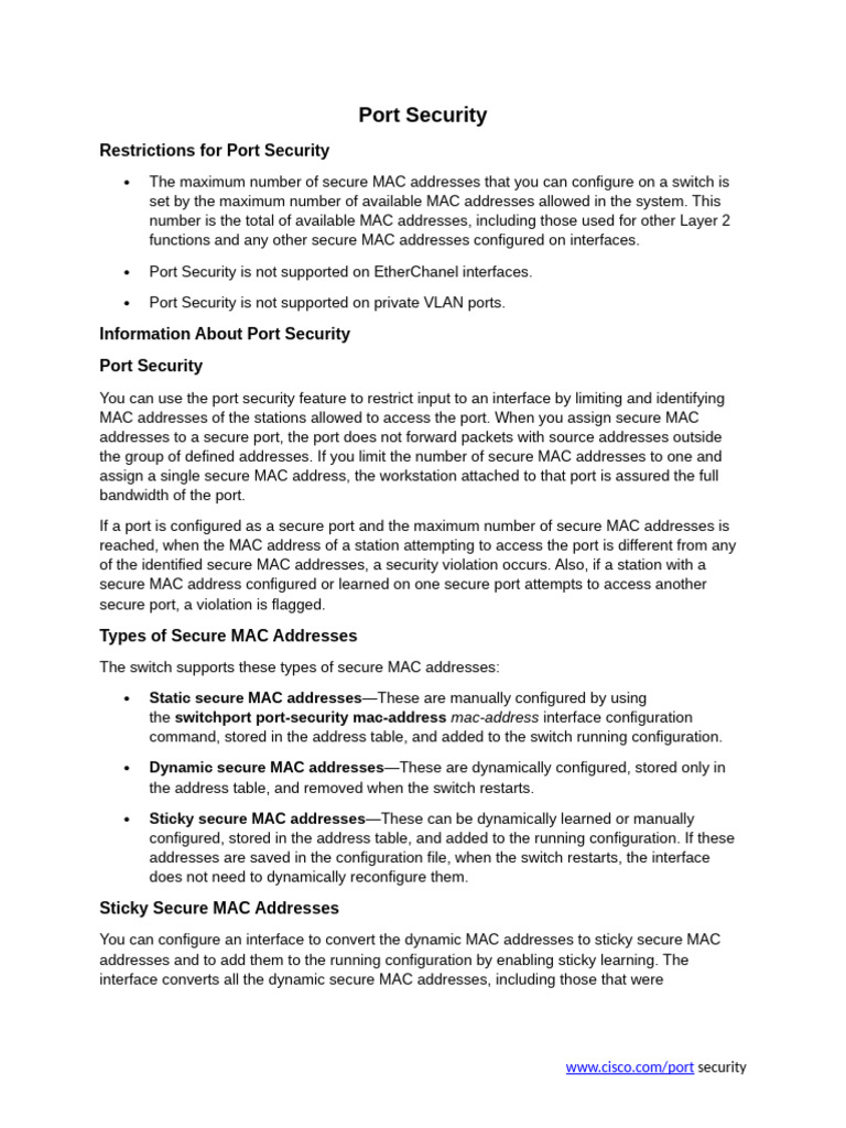 Port Security v2.0 | PDF | Network Switch | Ip Address