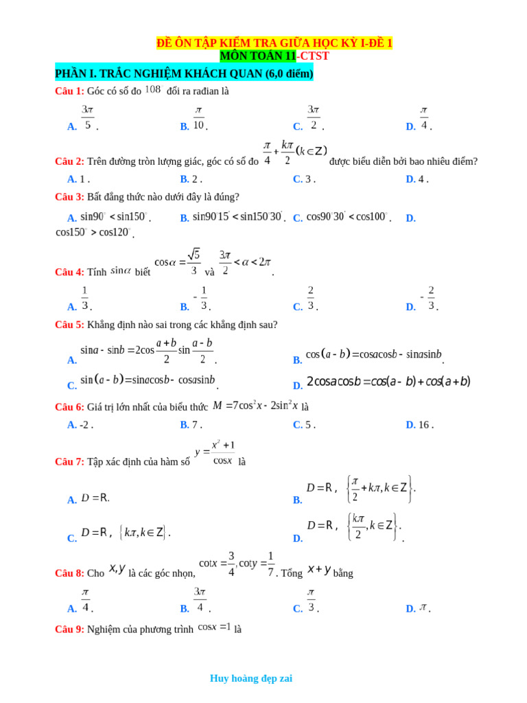 Toán L P 11 | PDF