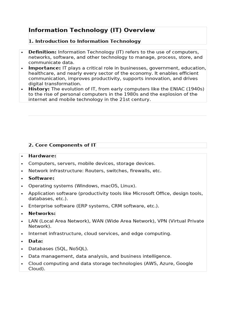 Information Technology (IT) Overview | PDF | Cloud Computing | Computer ...