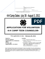 2012 4-H Camp Teen Counselor Application